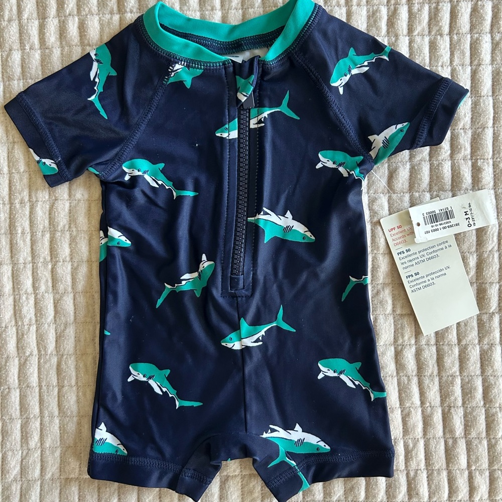 Blue and Green Rashguard with Shark Print